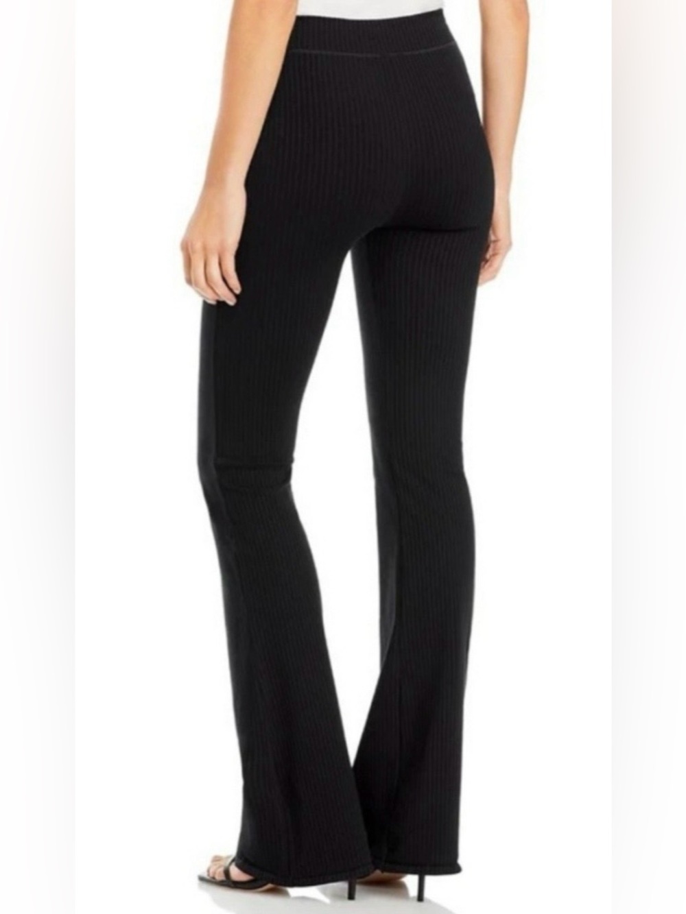 Good American NWT Black Ribbed Flare Pants Leggings Size S